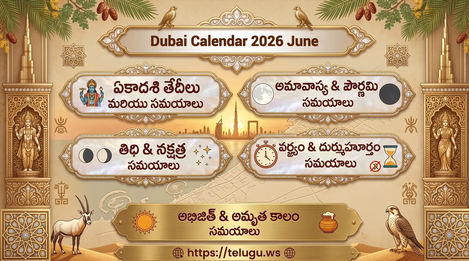 Telugu Calendar June 2026 showing Tithi and Nakshatram