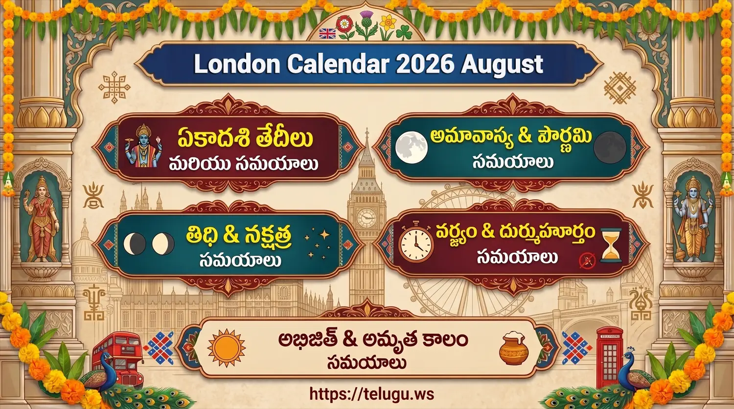 Telugu Calendar August 2026 showing Tithi and Nakshatram