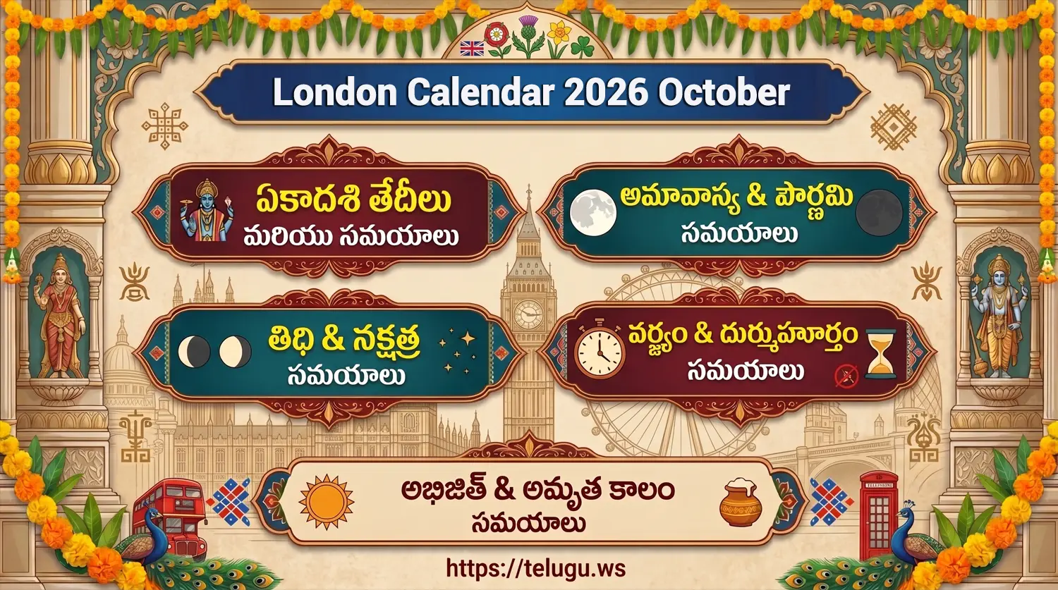 Telugu Calendar October 2026 showing Tithi and Nakshatram