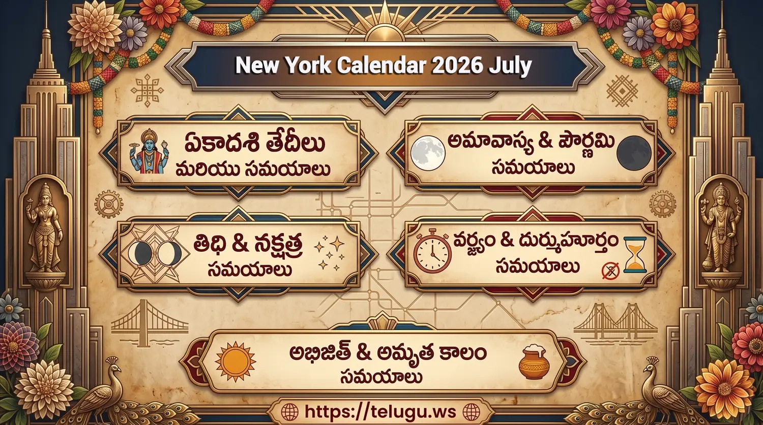 Telugu Calendar July 2026 showing Tithi and Nakshatram