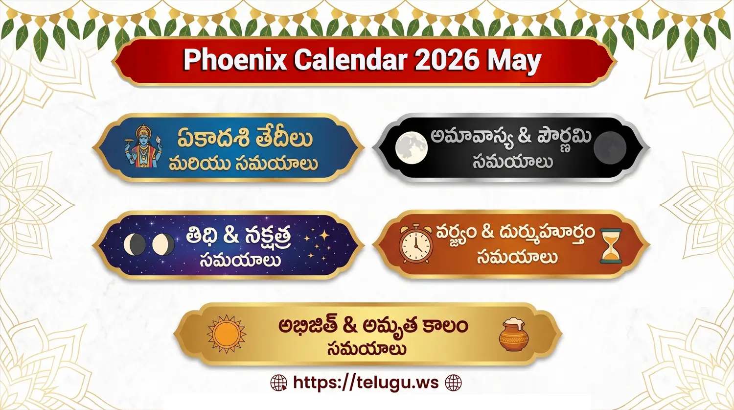 Telugu Calendar May 2026 showing Tithi and Nakshatram